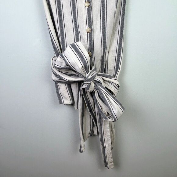 Who What Wear Cotton Cream & Blue Striped Sleeveless Button Down Wrap Belt M EUC - Picture 6 of 11